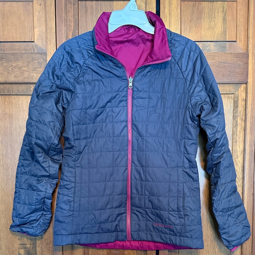 Patagonia 3-in-1 Snowbelle Inner Puffer Reversible Grey and Magenta Jacket